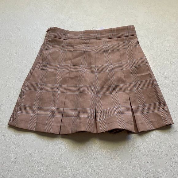 Adika Plaid Pleated Mini Skirt Women’s XS Brown Checkered Tennis Schoolgirl Y2K - Picture 1 of 7